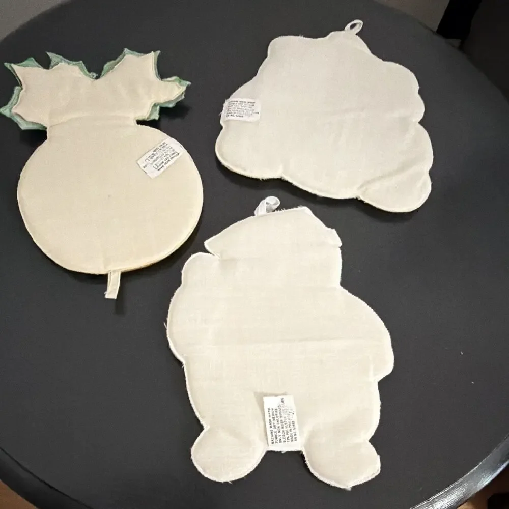 3pc Christmas Novelty Potholder Set Fabric One Size Snowman Polar Bear Holly